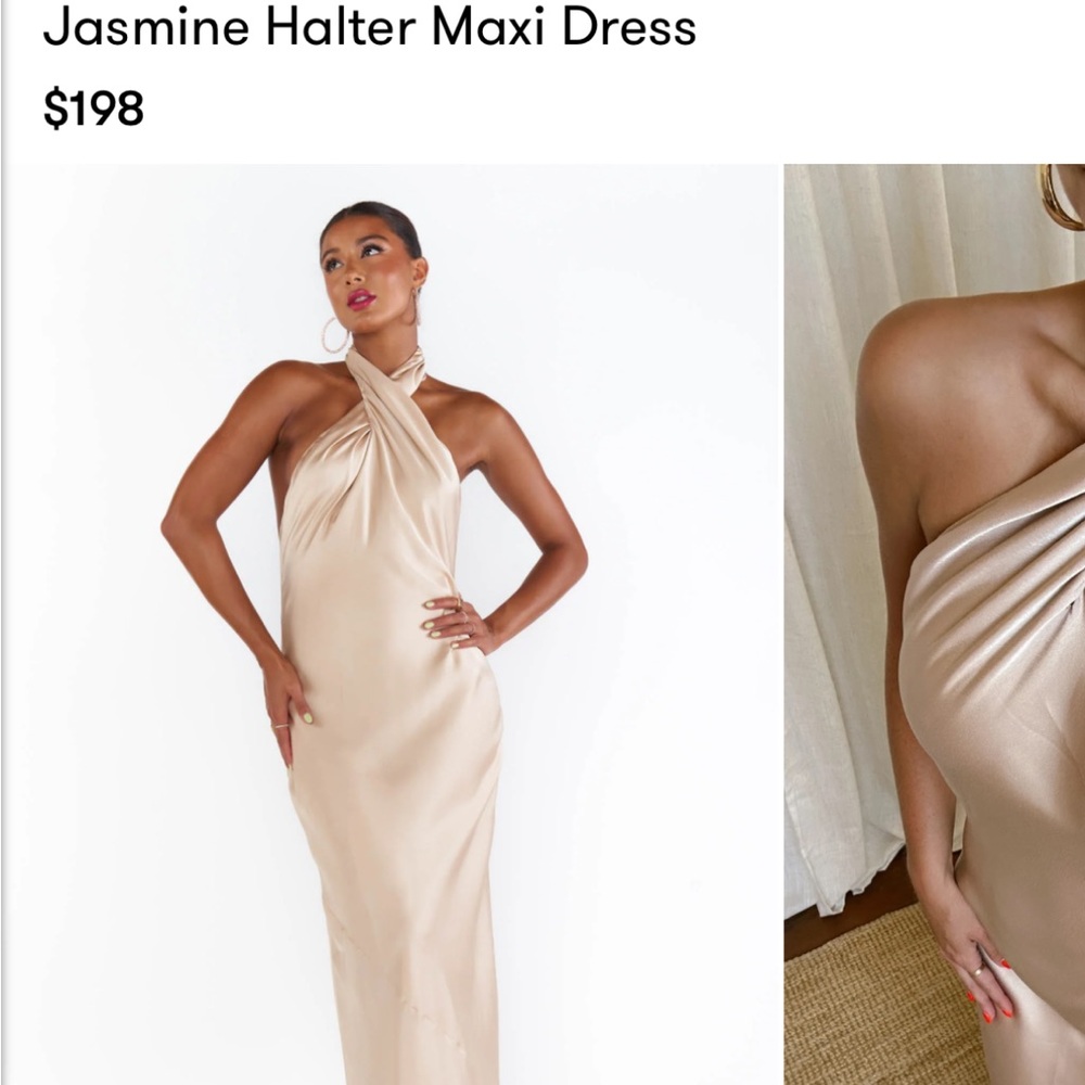 Show me your mumu jasmine halter maxi dress champagne luxe satin - size medium
